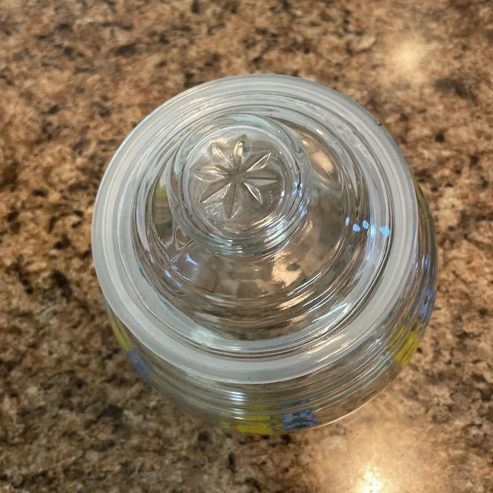 Vintage KIG flower print glass candy suger bowl canister jar with lid‎